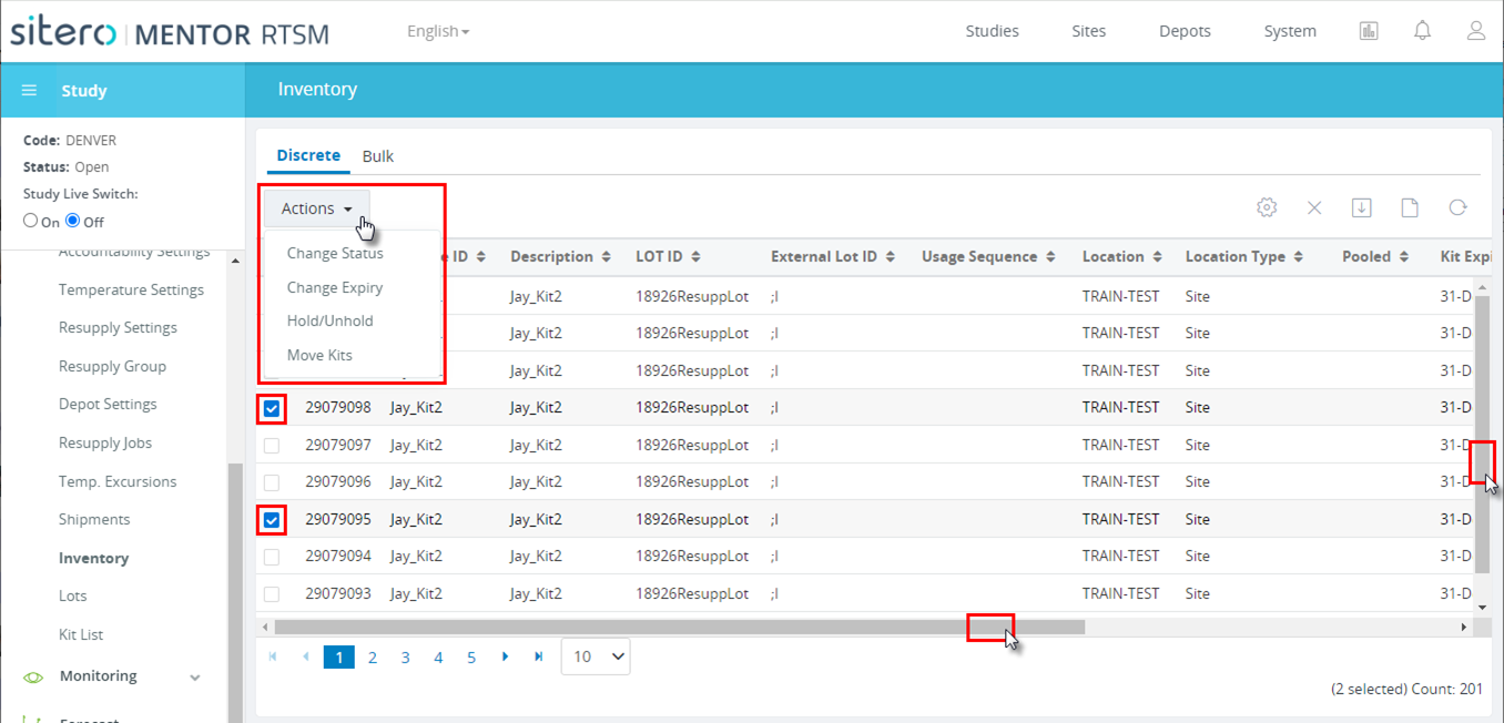 RTSM Bulk Actions Menu Example