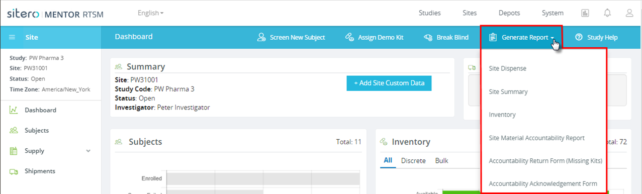 RTSM Generate Report Button