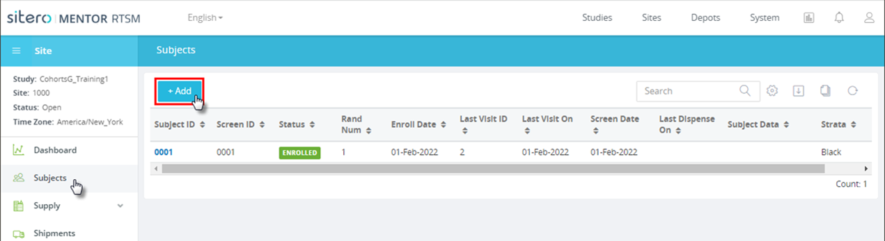 RTSM-Screen Subject from Sites-Subject Screen