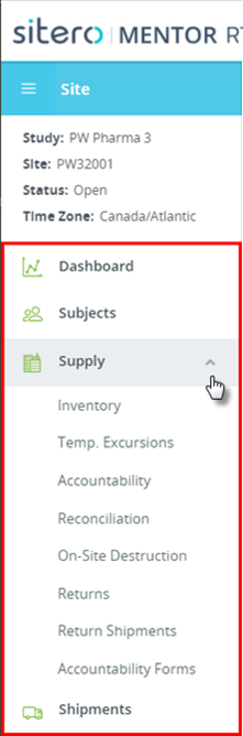 RTSM - Sites Screen Menu Example