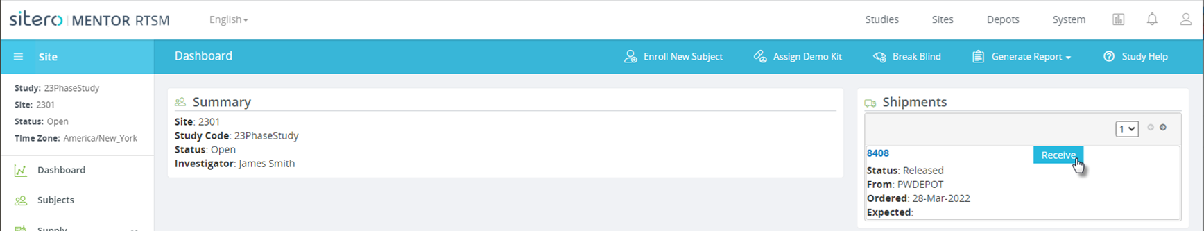 Receive Button Screen View