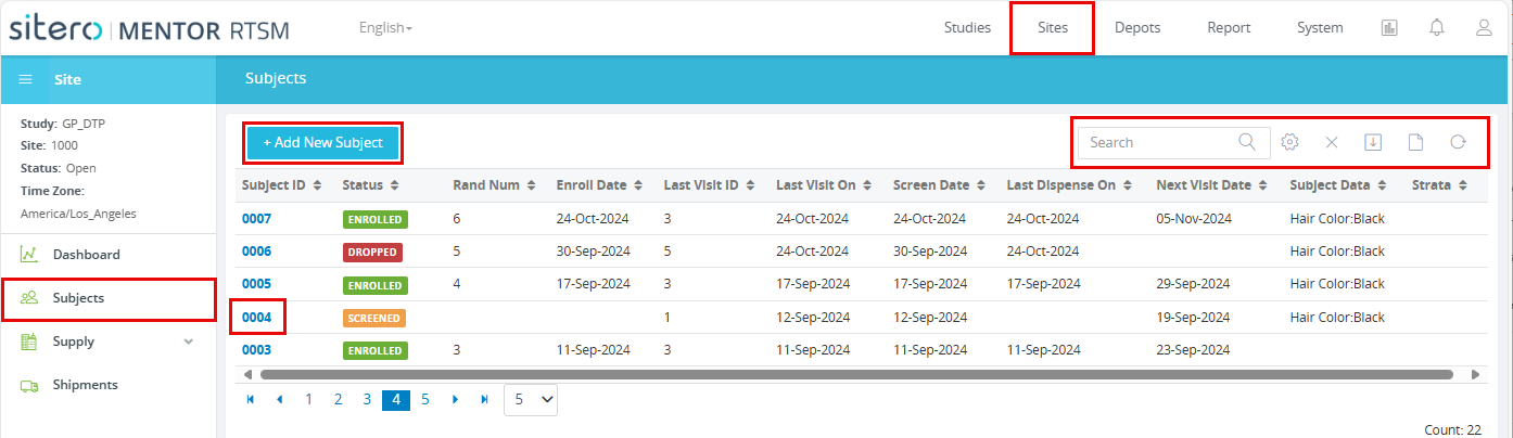 Subjects Dashboard
