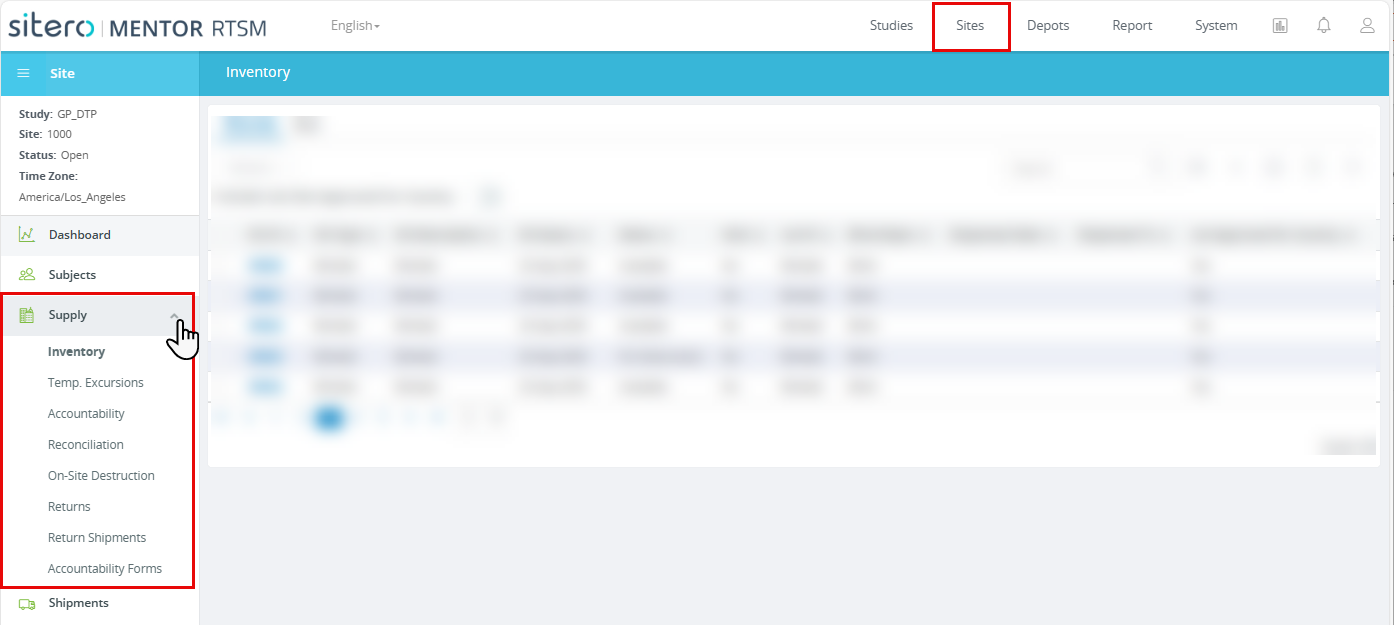 RTSM - Sites - Supply Menu Example