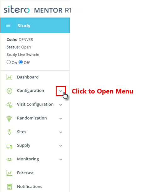Studies Menu in RTSM
