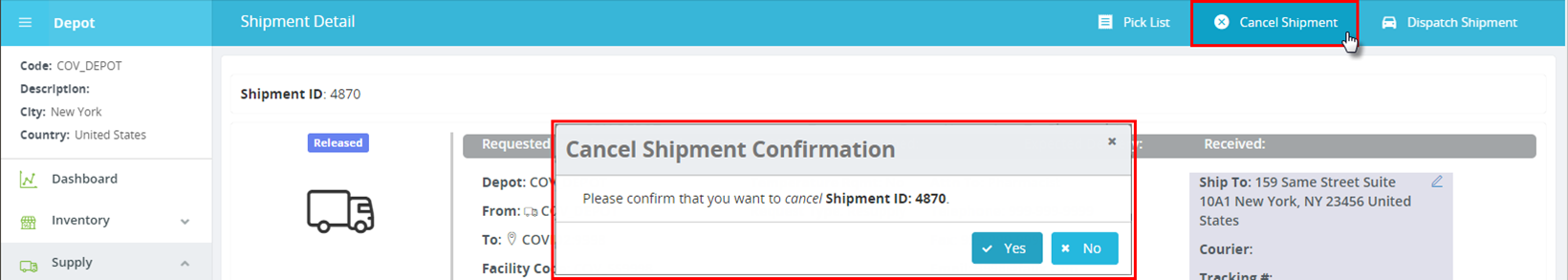 RTSMShipmentsGrid-CancelShipment