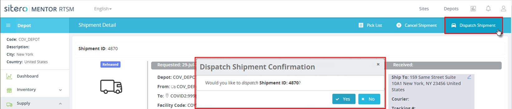 RTSMShipmentsGrid-DispatchShipment