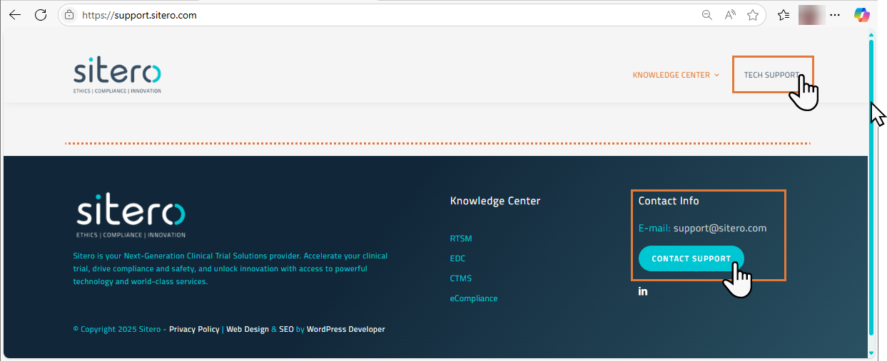 Sitero Support From Support Page
